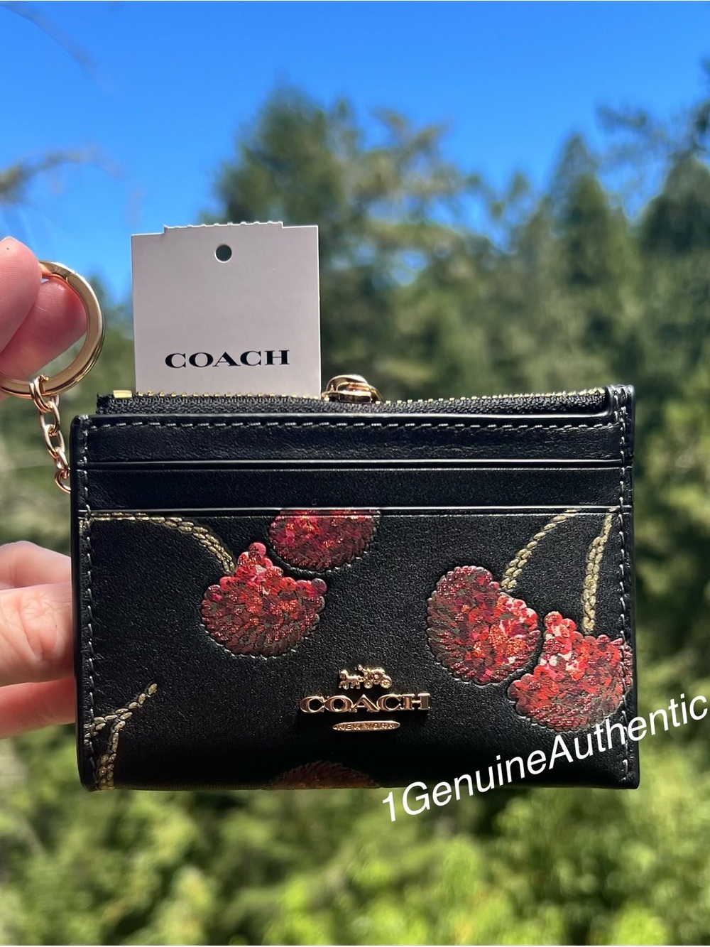 COACH Mini Skinny Id Case Cardholder Wallet w Cherry Print NWT AUTHENTIC